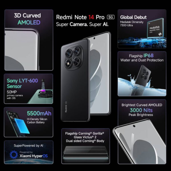 Redmi Note 14 Pro 5G 128 GB, 8 GB RAM, Black - Image 2