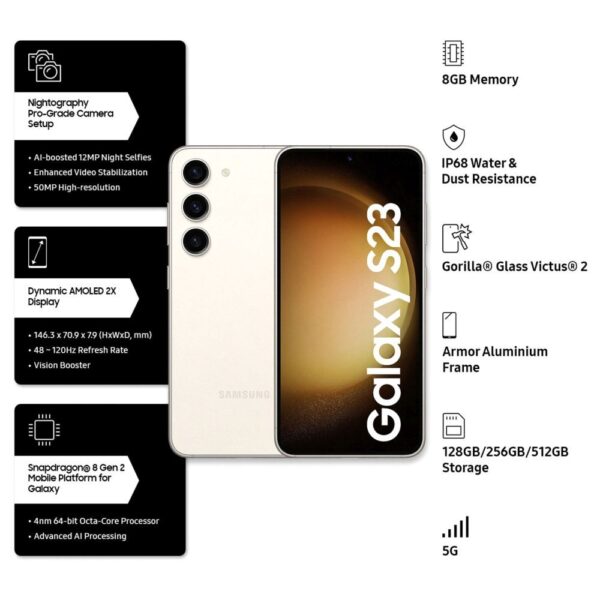 Samsung Galaxy S23 5G 256 GB, 8 GB RAM, Cream - Image 4