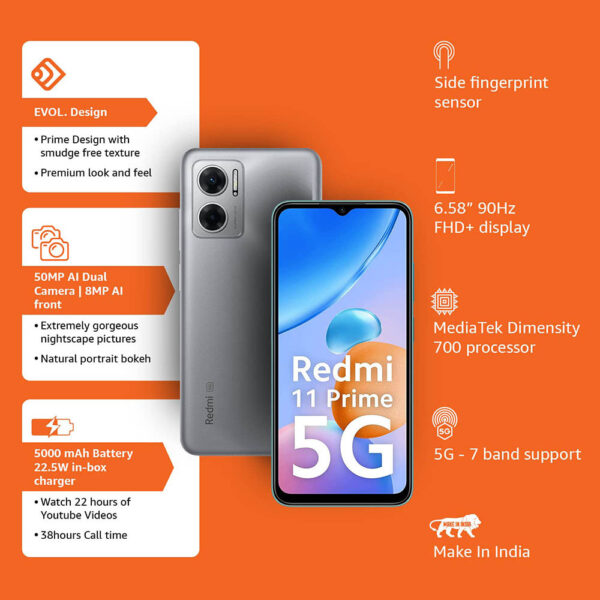 Redmi 11 Prime 5G 128 GB, 6 GB RAM, Chrome Silver - Image 4